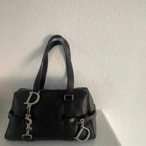 Vintage Christian Dior Leather Logo Charms Boston Bag